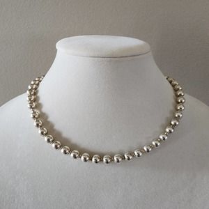 Sterling Silver 8 mm Bead Necklace " Navajo Pearl " 18" 50 grams Very Nice ! S3
